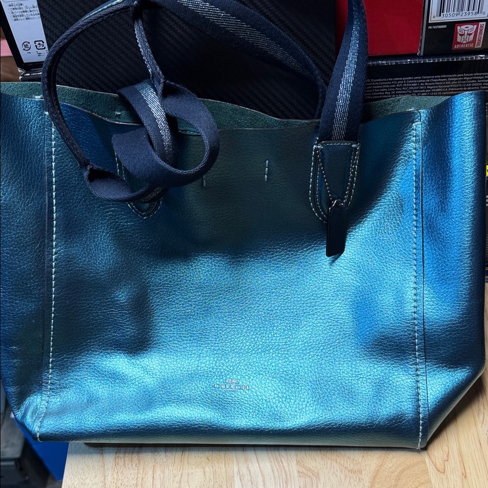 Coach Metallic Teal Leather Tote - Picture 2 of 4